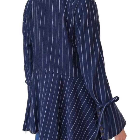 Free people Indigo navy Stella longline striped  double breasted  blazer SMALL - Picture 3 of 12
